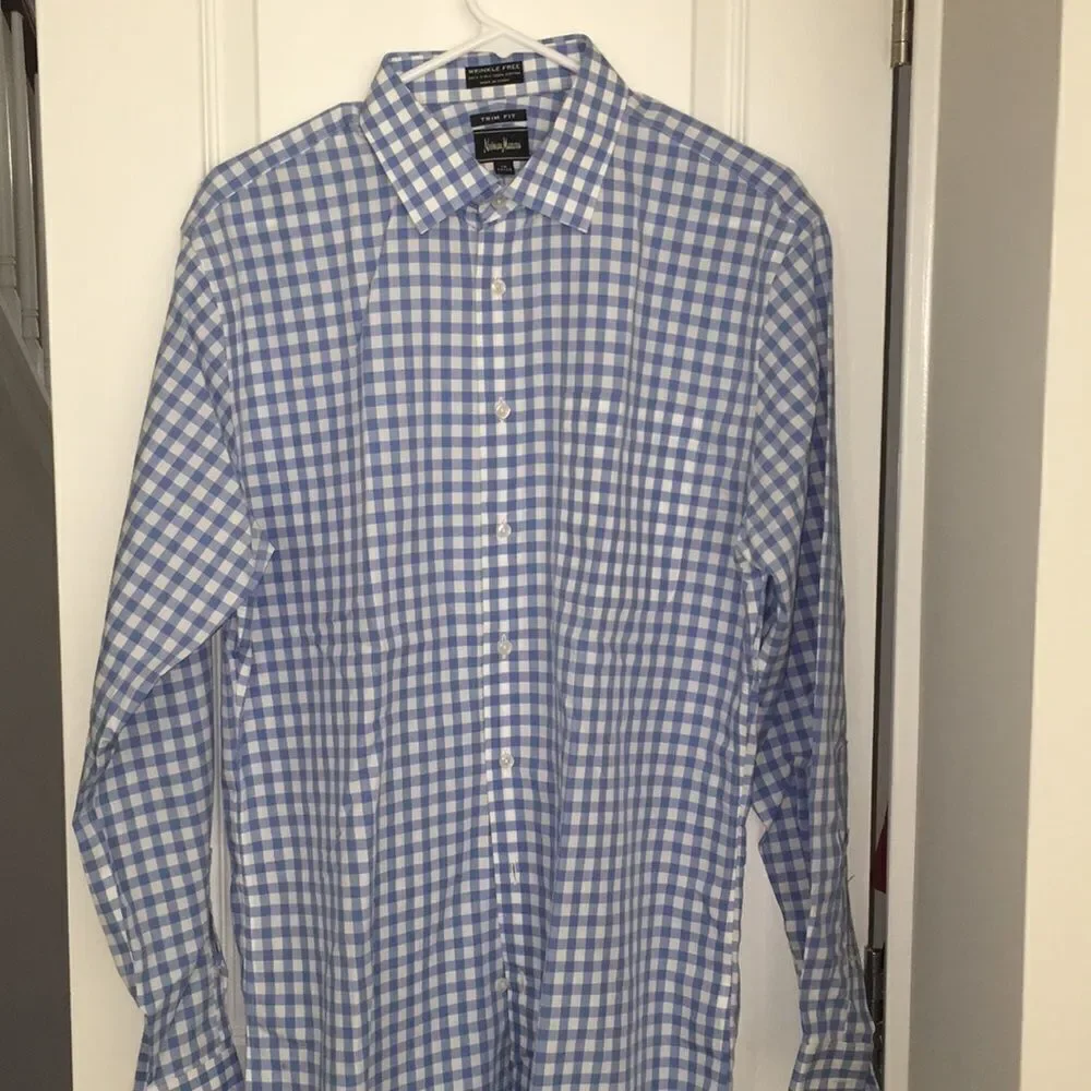 Blue Check Neiman Marcus Dress Shirt 16 x 34/35